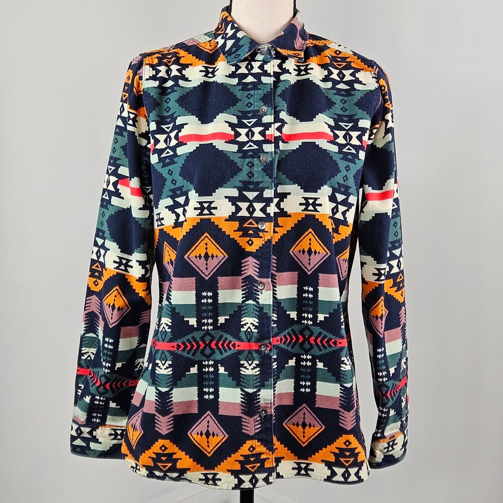 Woolrich Southwestern Print Flannel Button-Up Aztec Cotton Shirt | Women M‎